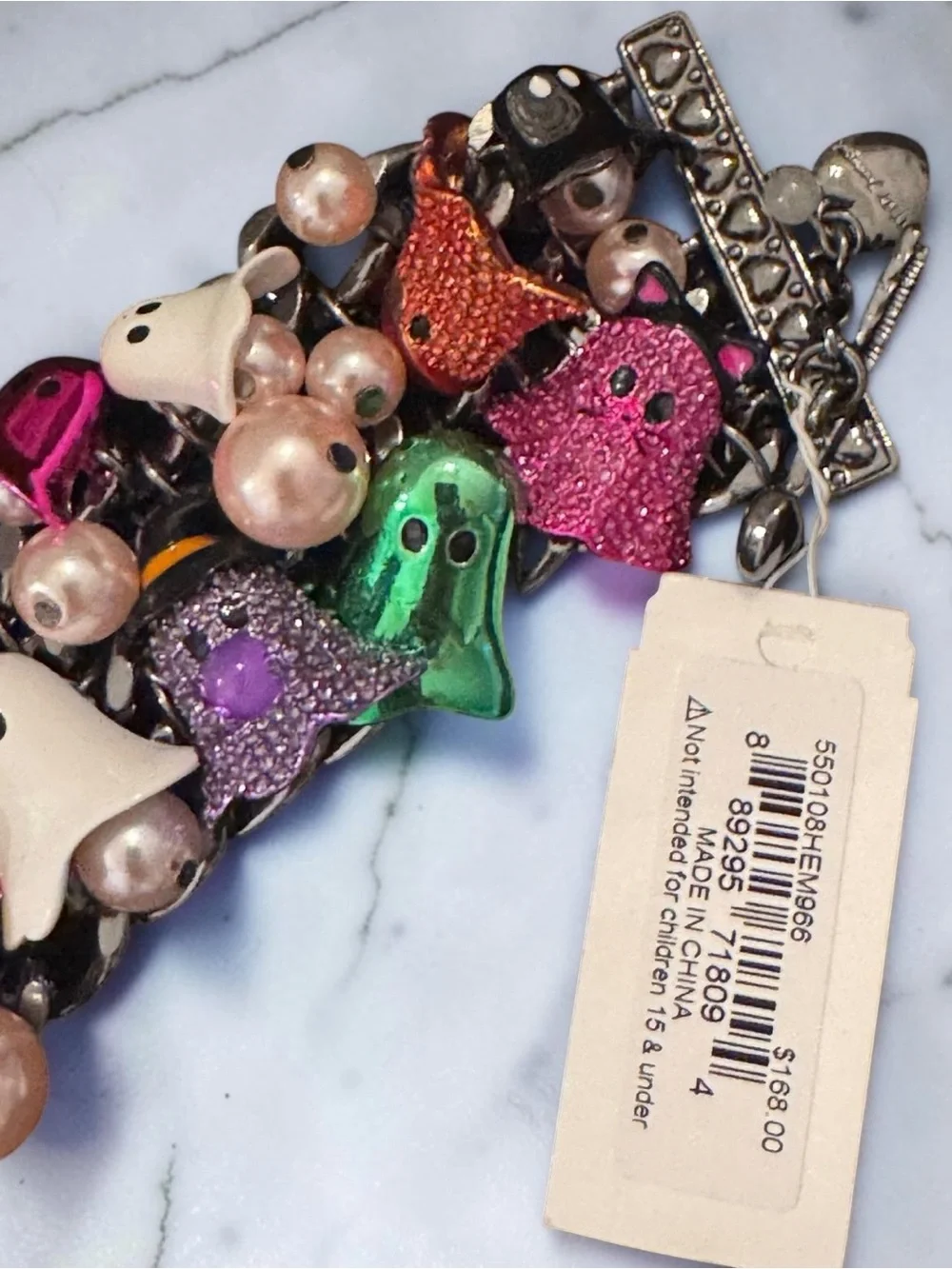 BETSEY JOHNSON Halloween Shiny Costumed Ghosts Statement Charm Bracelet NEW NWT